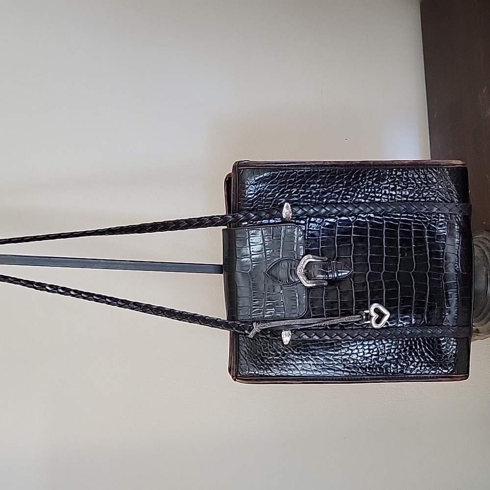 Brighton Brown Croc Leather Shoulder Bag - Picture 3 of 15